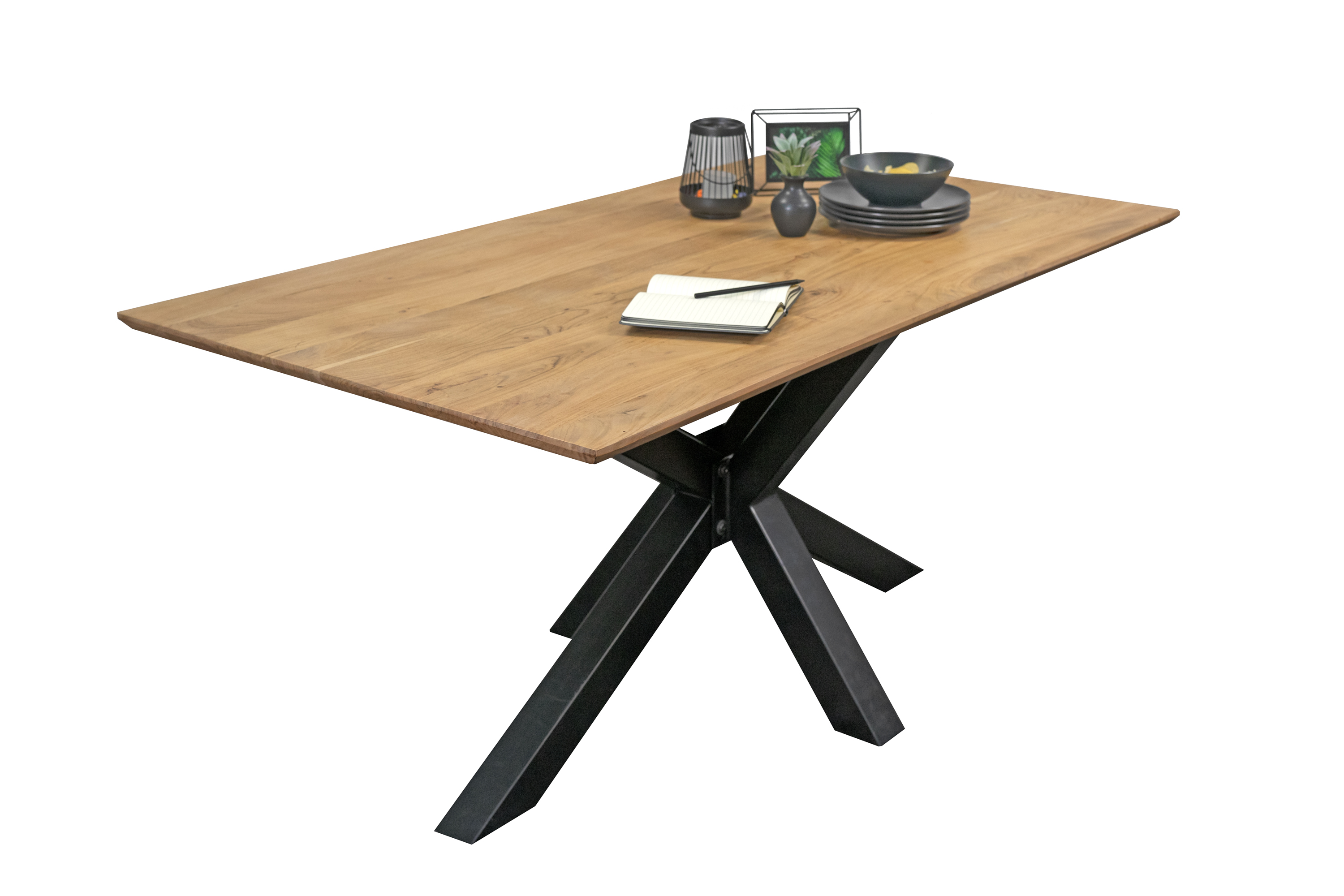 Esstisch 120 x 80 cm Akazie massiv naturfarben Schweizer Kante Spider-Gestell AB 4251935921267
